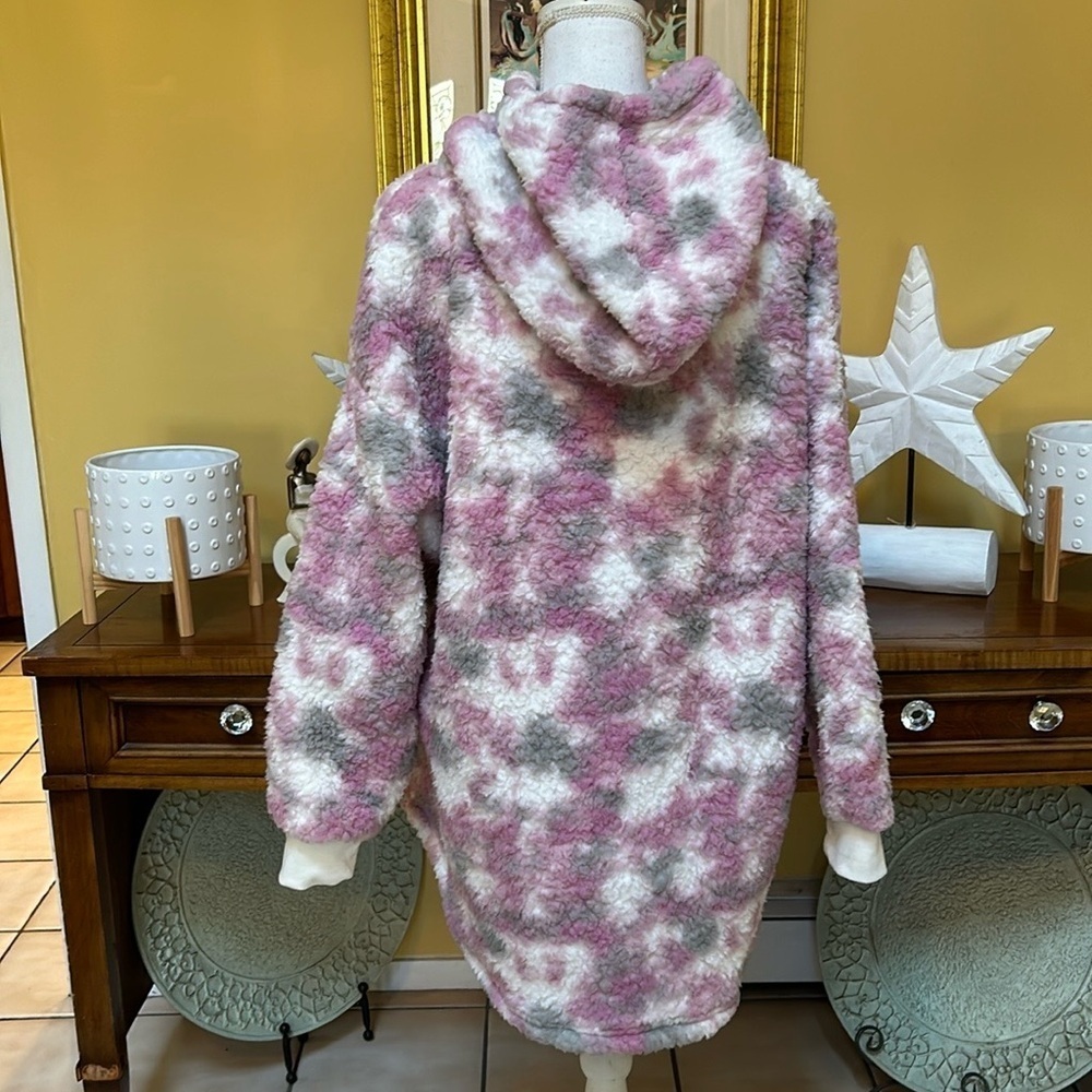 Hurley Fleece Camo Kangaroo Pocket Pink White Grey Pullover Boyfriend Hoodie Lrg - Picture 9 of 16